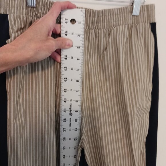 Zara, Mixed Media Pull On Pants (M) Stretch Waist Deep Navy/Khaki & White Stripe - Picture 6 of 15